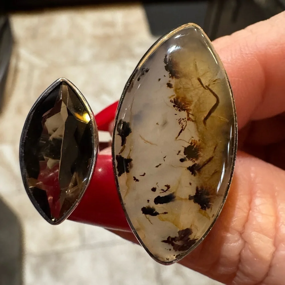 NEW SMOKEY QUARTZ and Montana Agate Unique Statement‎ Ring